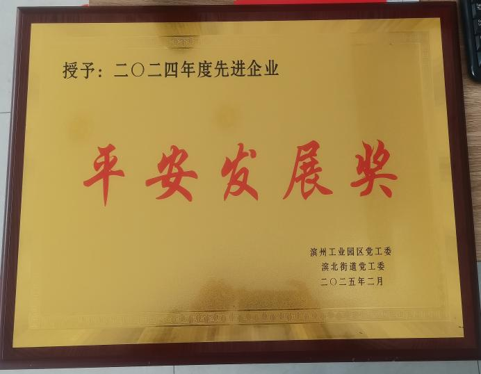 濱州工業(yè)園區(qū)黨工委授予我們公司為“平安發(fā)展獎”